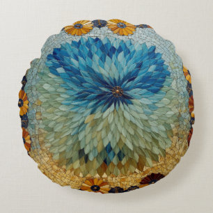 Mosaik Grün Blau Floral Rundes Kissen