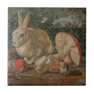 Mosaik-Hase und Pilz Natur vintage Fliese