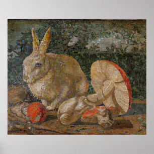 Mosaik-Hase und Pilz Natur vintage Poster