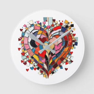 Mosaik-Herz der Liebe Runde Wanduhr