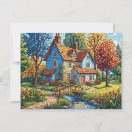Mosaik House by Stream Postcard Postkarte