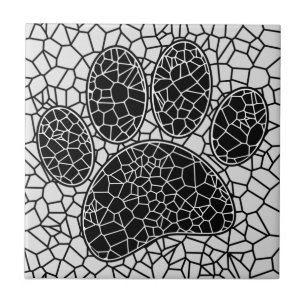 Mosaik-Hunde-Kunst-Hundepfotenabdruck in Schwarz u Fliese