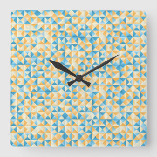 Mosaik in blau und orange quadratische wanduhr