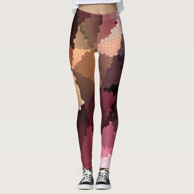 Mosaik in braun-rosa und gelben Farben Leggings (Vorderseite)