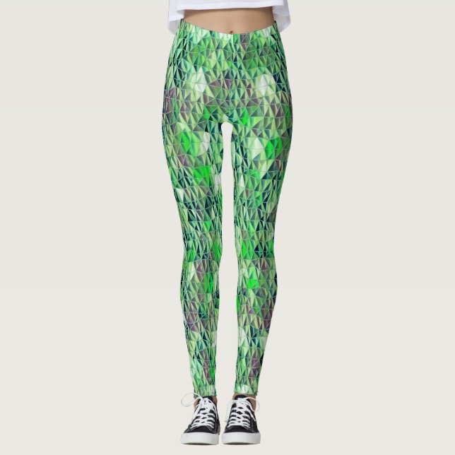 Mosaik in grünlichen Dreiecken mit Gradiententönen Leggings (Vorderseite)