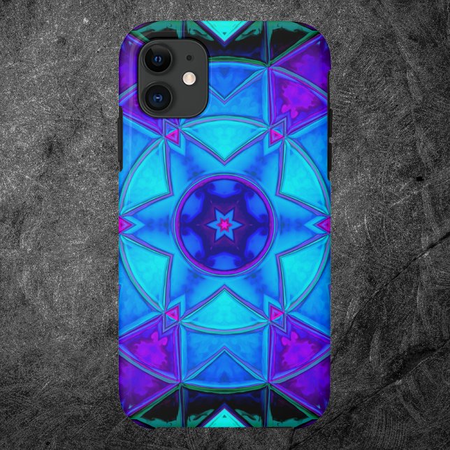 Mosaik Kaleidoscope Blume Blau Lila und Aquamarin Case-Mate iPhone Hülle (Von Creator hochgeladen)