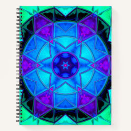 Mosaik Kaleidoscope Blume Blau Lila und Aquamarin Notizbuch