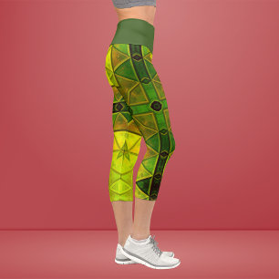 Mosaik Kaleidoscope Square Grün und Gelbe Leggin Capri Leggings
