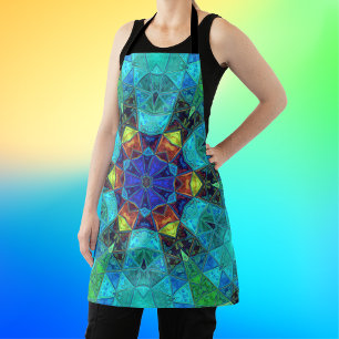 Mosaik Kaleidoskop Blume Blau Grün und Orange Schürze