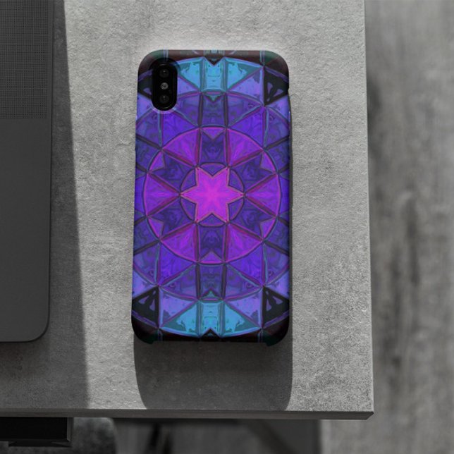 Mosaik Kaleidoskop Blume Blau Lila und Schwarz Case-Mate iPhone Hülle (Von Creator hochgeladen)