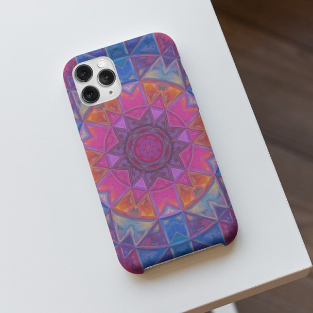 Mosaik Kaleidoskop Blume Blau Rosa und Gelb Case-Mate iPhone Hülle (Von Creator hochgeladen)