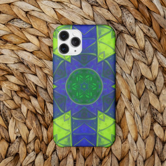 Mosaik Kaleidoskop Blume Blau und Grün Case-Mate iPhone Hülle (Von Creator hochgeladen)