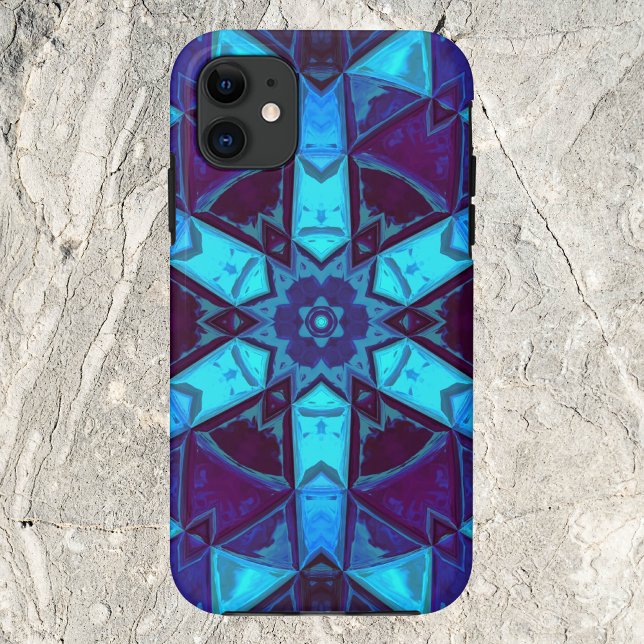Mosaik Kaleidoskop Blume Blau und Lila Case-Mate iPhone Hülle (Von Creator hochgeladen)