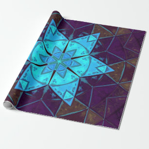 Mosaik Kaleidoskop Blume Blau und Lila Geschenkpapier