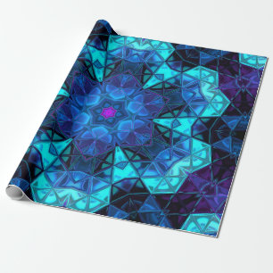 Mosaik Kaleidoskop Blume Blau und Lila Geschenkpapier