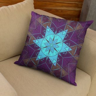 Mosaik Kaleidoskop Blume Blau und Lila Kissen