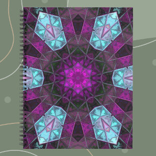 Mosaik Kaleidoskop Blume Blau und Lila Notizbuch
