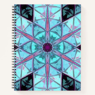 Mosaik Kaleidoskop Blume Blau und Rot Notizbuch
