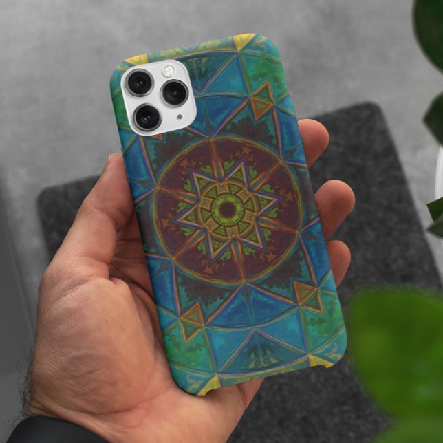 Mosaik Kaleidoskop Blume Gelb Blau und Grün Case-Mate iPhone Hülle (Von Creator hochgeladen)