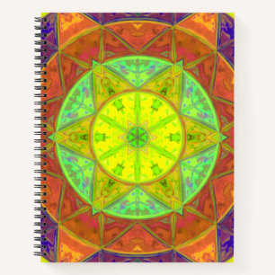 Mosaik Kaleidoskop Blume Gelb Grün und Orange Notizbuch