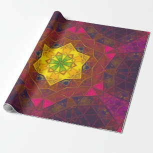 Mosaik Kaleidoskop Blume Gelb Lila und rosa Geschenkpapier