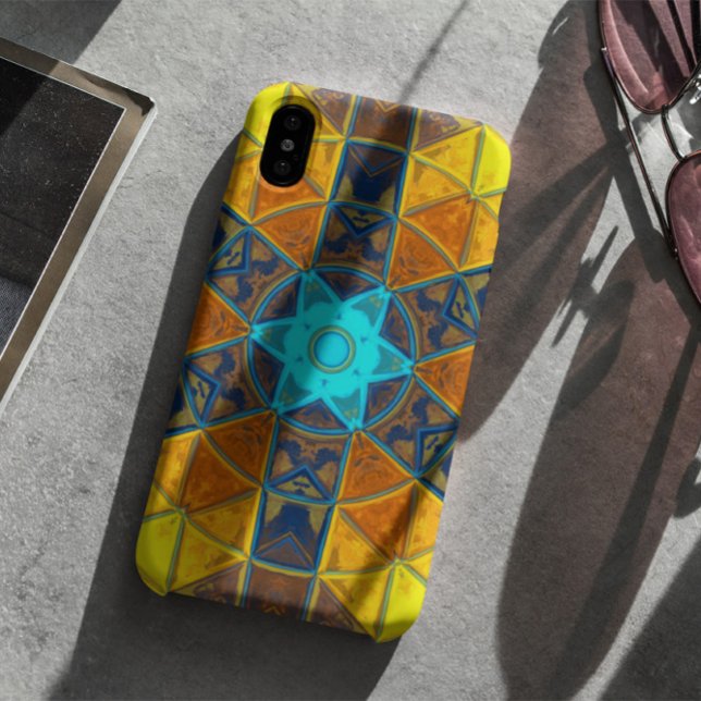 Mosaik Kaleidoskop Blume Gelb und Blau Case-Mate iPhone Hülle (Von Creator hochgeladen)