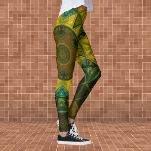 Mosaik Kaleidoskop Blume Gelb und Grün Leggings