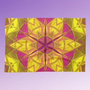 Mosaik Kaleidoskop Blume Gelb und Rosa Geschirrtuch