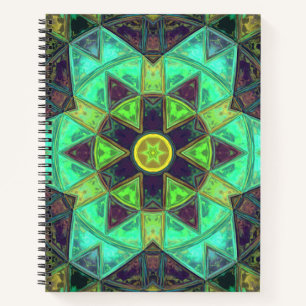 Mosaik Kaleidoskop Blume Grün Aquamarin und Lila Notizbuch
