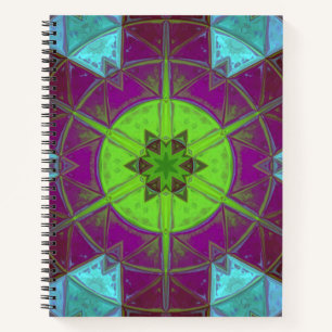 Mosaik Kaleidoskop Blume Grün Lila und Blau Notizbuch