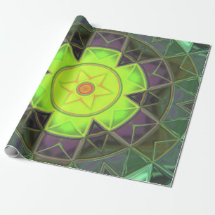 Mosaik Kaleidoskop Blume Grün Lila und Gelb Geschenkpapier