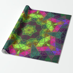 Mosaik Kaleidoskop Blume Grün rosa und Lila Geschenkpapier