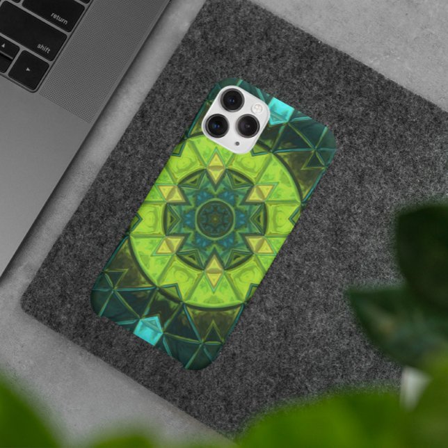Mosaik Kaleidoskop Blume Grün und Blau Case-Mate iPhone Hülle (Von Creator hochgeladen)