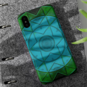 Mosaik Kaleidoskop Blume Grün und Blau Case-Mate iPhone Hülle