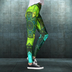 Mosaik Kaleidoskop Blume Grün und Blau Leggings