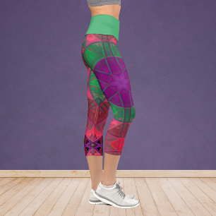 Mosaik Kaleidoskop Blume Lila Grün und Rosa L Capri Leggings