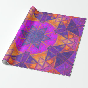 Mosaik Kaleidoskop Blume Lila Rosa und Gelb Geschenkpapier