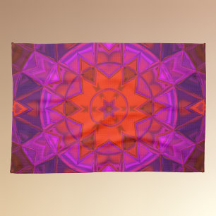 Mosaik Kaleidoskop Blume Lila Rosa und Rot Geschirrtuch