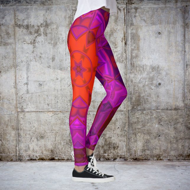 Mosaik Kaleidoskop Blume Lila Rosa und Rot Leggings (Von Creator hochgeladen)