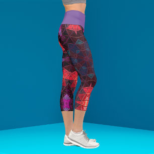 Mosaik Kaleidoskop-Blume Lila und rosa Legierung Capri Leggings
