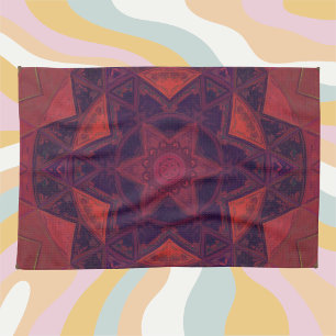 Mosaik Kaleidoskop Blume Lila und rot Geschirrtuch