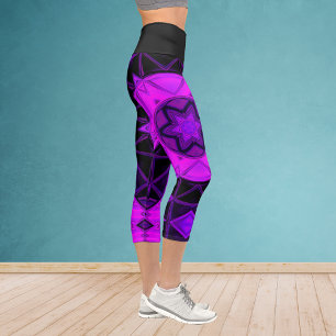 Mosaik Kaleidoskop Blume Lila und Schwarze Leggin Capri Leggings