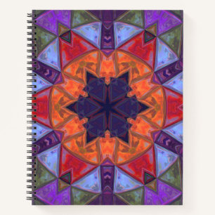 Mosaik Kaleidoskop Blume Orange Rot und Lila Notizbuch