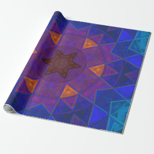 Mosaik Kaleidoskop Blume Rosa Blau und Gelb Geschenkpapier