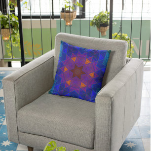 Mosaik Kaleidoskop Blume Rosa Blau und Gelb Kissen