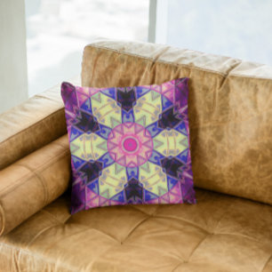 Mosaik Kaleidoskop Blume Rosa Gelb und Blau Kissen