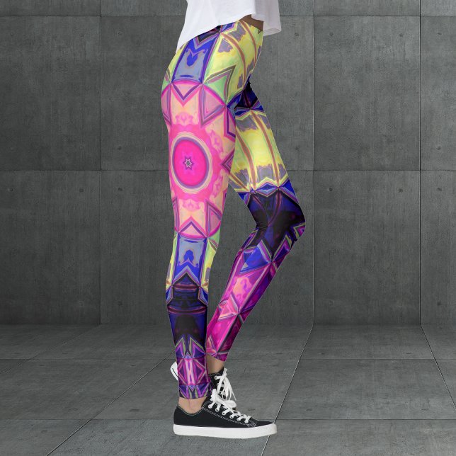 Mosaik Kaleidoskop Blume Rosa Gelb und Blau Leggings (Von Creator hochgeladen)