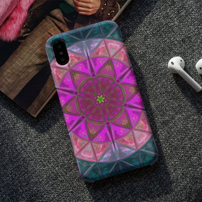 Mosaik Kaleidoskop Blume Rosa und Blau Case-Mate iPhone Hülle (Von Creator hochgeladen)