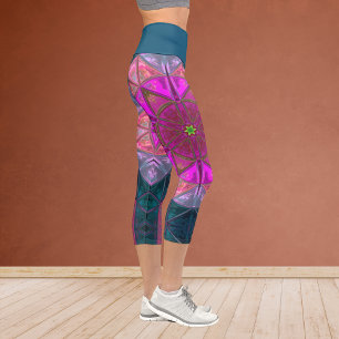 Mosaik Kaleidoskop Blume Rosa und Blau Leggings