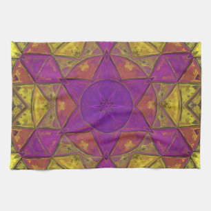 Mosaik Kaleidoskop Blume Rosa und Gelb Geschirrtuch